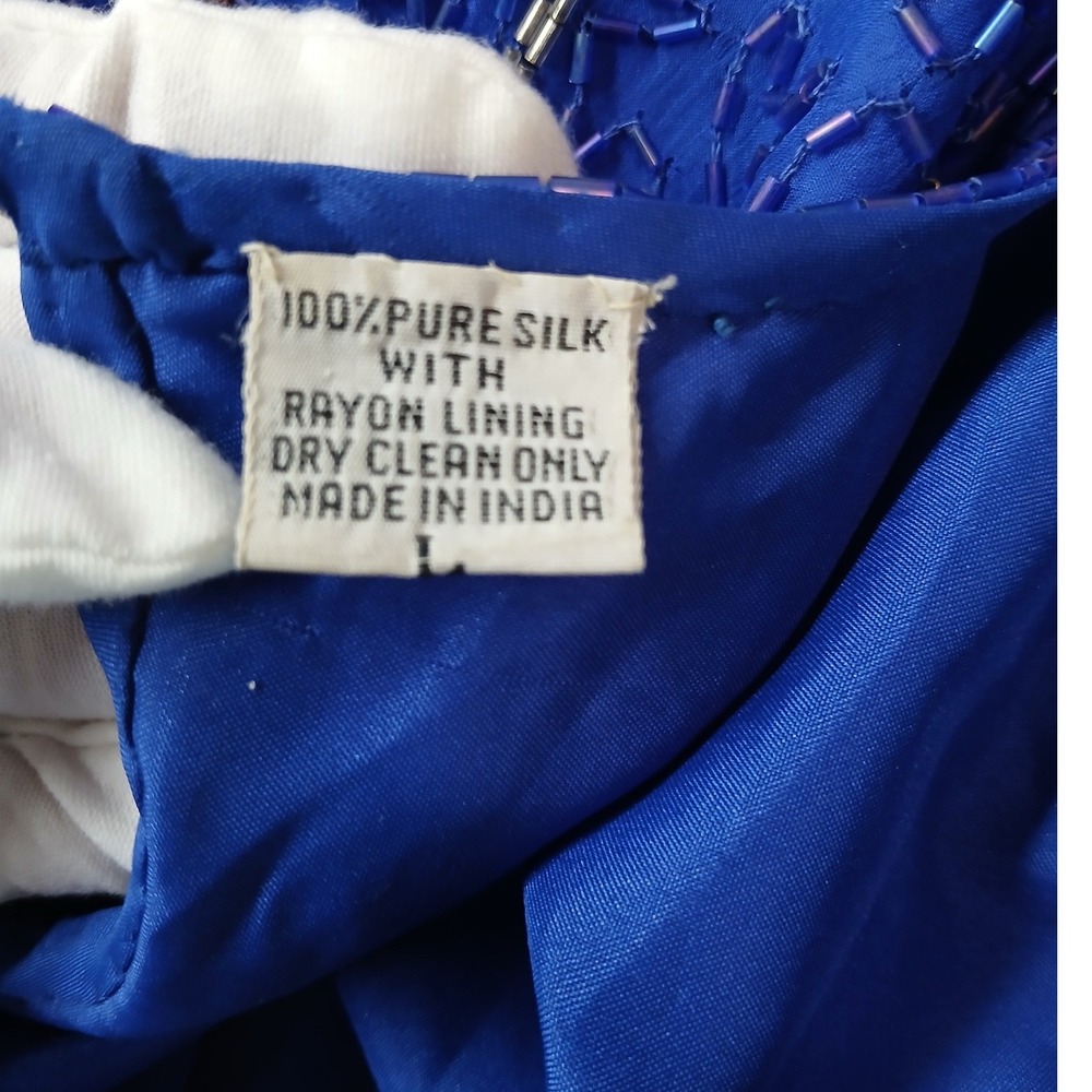 VTG Laurence Kazar New York Silk Beaded Cocktail Dress Royal Blue Wave 80s 90s L - Picture 6 of 7